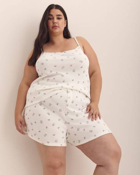 White Teddy-Print Pointelle Boxer with Lace Trim - ti Voglio