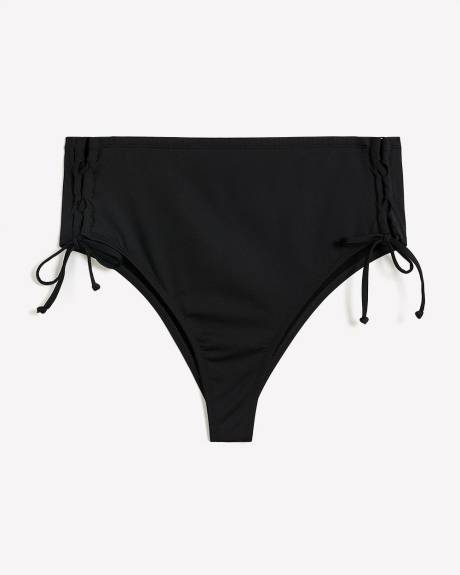 High-Rise Cheeky Bikini Swim Bottom with Lace-Up on Sides
