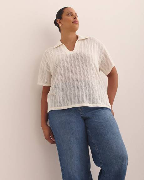 Short-Sleeve Sheer Polo Top