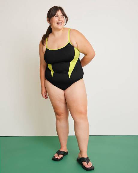 Colour Block One-Piece Bathing Suit with Binding - Active Zone