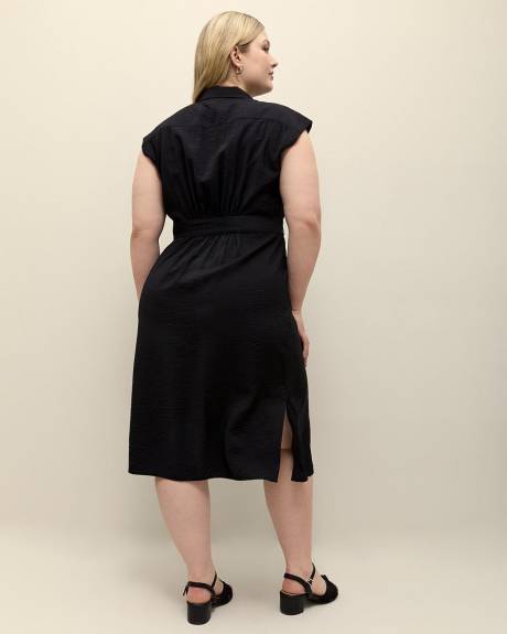 Dark Button-Up Midi Shirt Dress