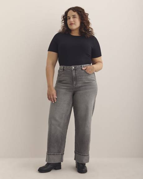 Grey Classic-Fit High-Rise Cuffed Wide-Leg Jeans - d/C JEANS