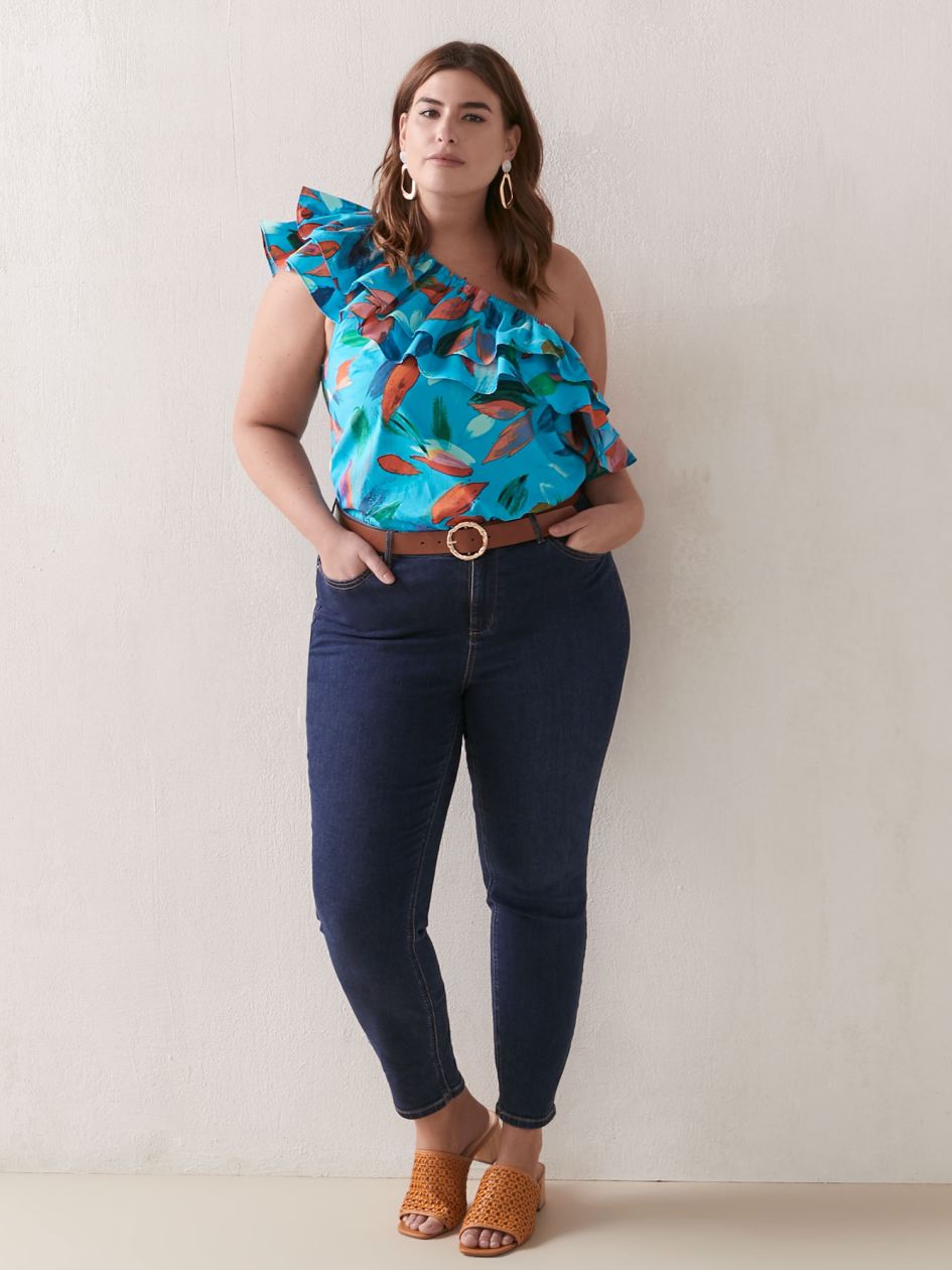 Printed One Shoulder Flounce Blouse - Addition Elle