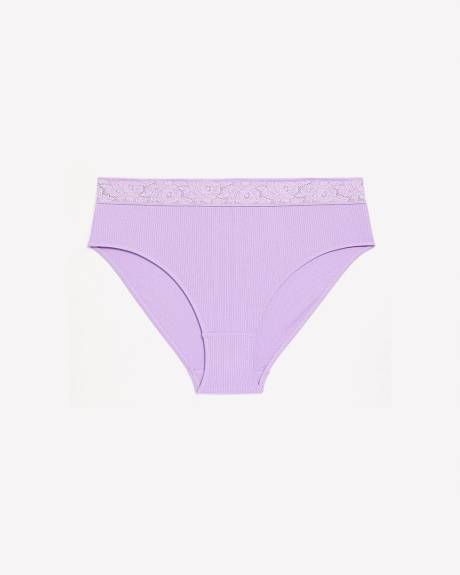 Culotte échancrée côtelée lavande avec bande de taille en dentelle - ti Voglio