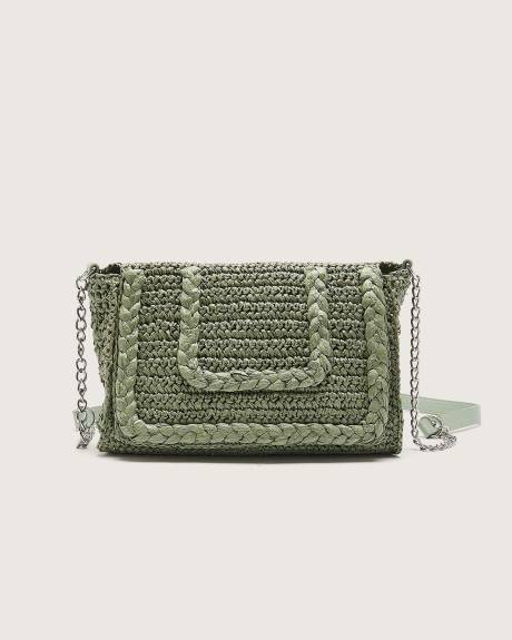 Olive Crossbody Straw Bag with Chain Strap - Addition Elle