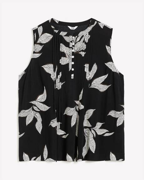 Responsible, Sleeveless Mao Collar Pintuck Blouse