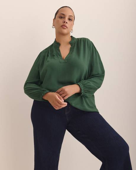 Responsible, Long-Sleeve Mao Split Neck Blouse