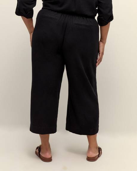Linen Blend Wide-Leg Cropped Pant