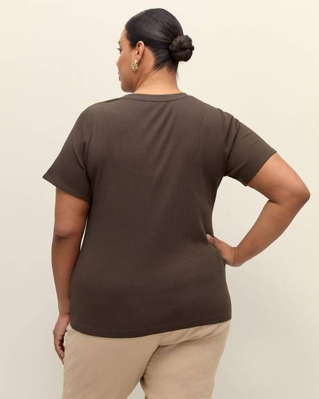 T-shirt à col rond en tricot côtelé, coupe galbée - Essentiels PENN.