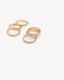 Golden Assorted Rings with Pearls, Set of 5