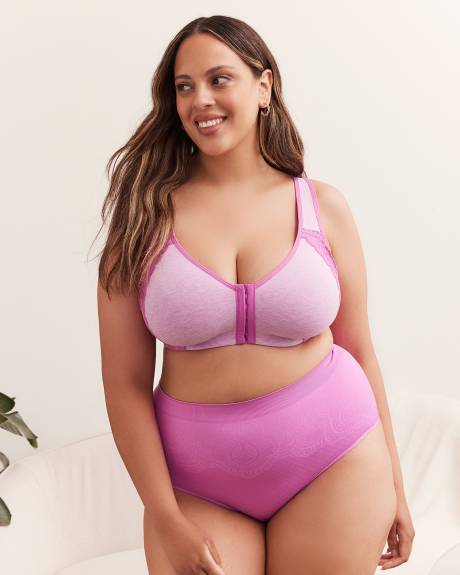 Front Closure Wireless Heather Cotton Bra with Lace Trims - ti Voglio