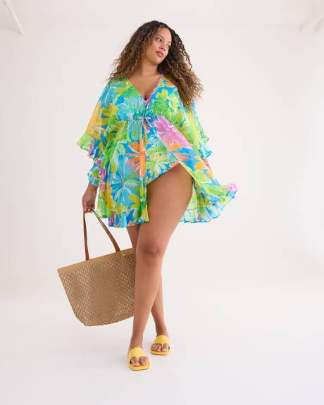 Chiffon Open Front Caftan with Ruffles - Bleu by Rod Beattie