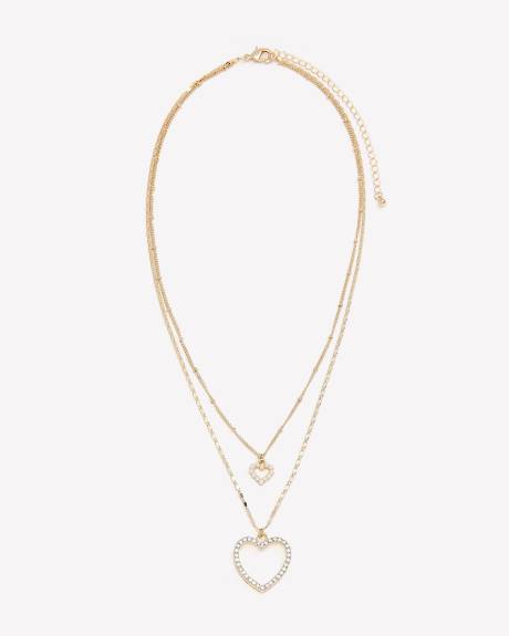 Two-Layer Chain Necklace with Heart Pendants