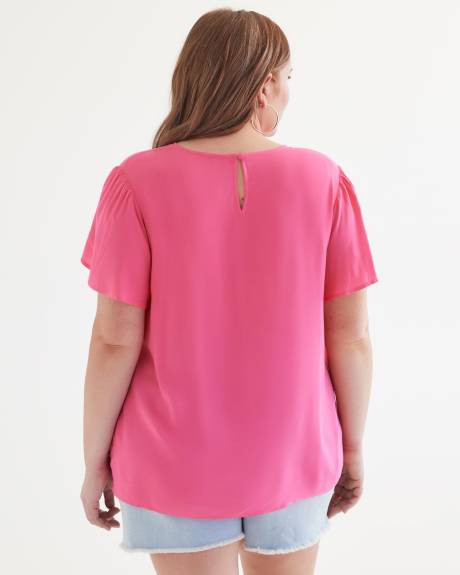 Lightweight Short-Flutter-Sleeve Blouse