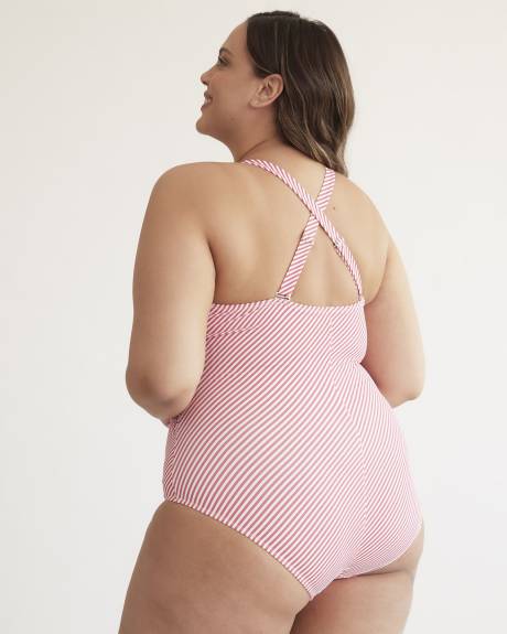 Striped Wrap V-Neck One-Piece Swimsuit