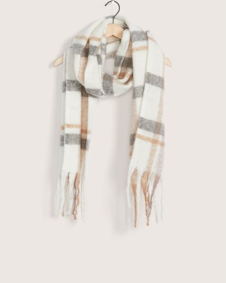 Cozy Plaid Scarf with Fringe