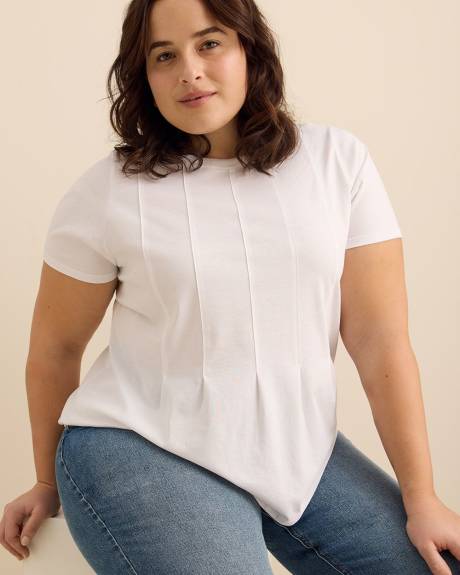 Short-Sleeve Pintuck Knit Top