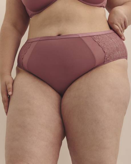 High-Cut Microfibre Brief with Mesh and Lace Sides - Déesse Collection