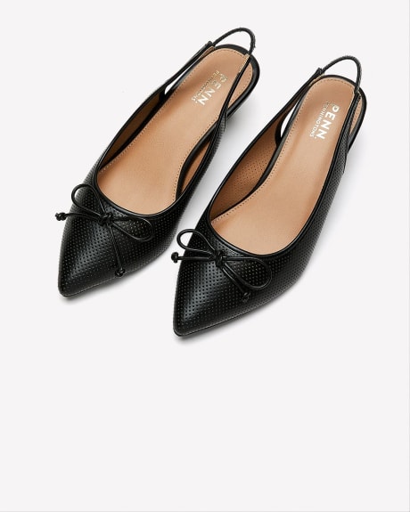 Extra Wide Width, Pointed Toe Black Kitten Heel with Bow