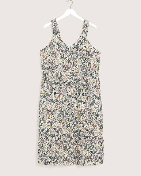 Sleeveless Midi Tiered Dress, Linen Blend