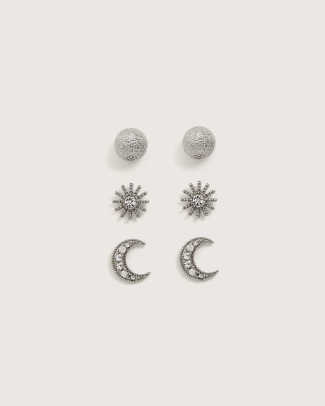 Sun And Moon Stud Earrings, Set of 3 - In Every Story