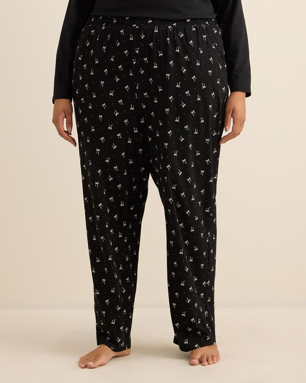 Black Bow-Print Cotton Knit Pyjama Pant - ti Voglio Black Bow-Print Cotton Knit Pyjama Pant - ti Voglio
