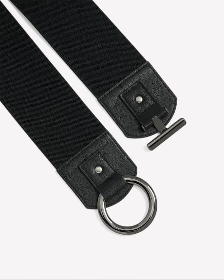 Elastic Waist Belt with Faux Leather Tab