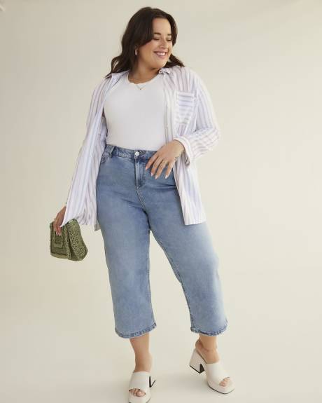 Striped Tunic Shirt with Roll-Up Sleeves, Linen Blend