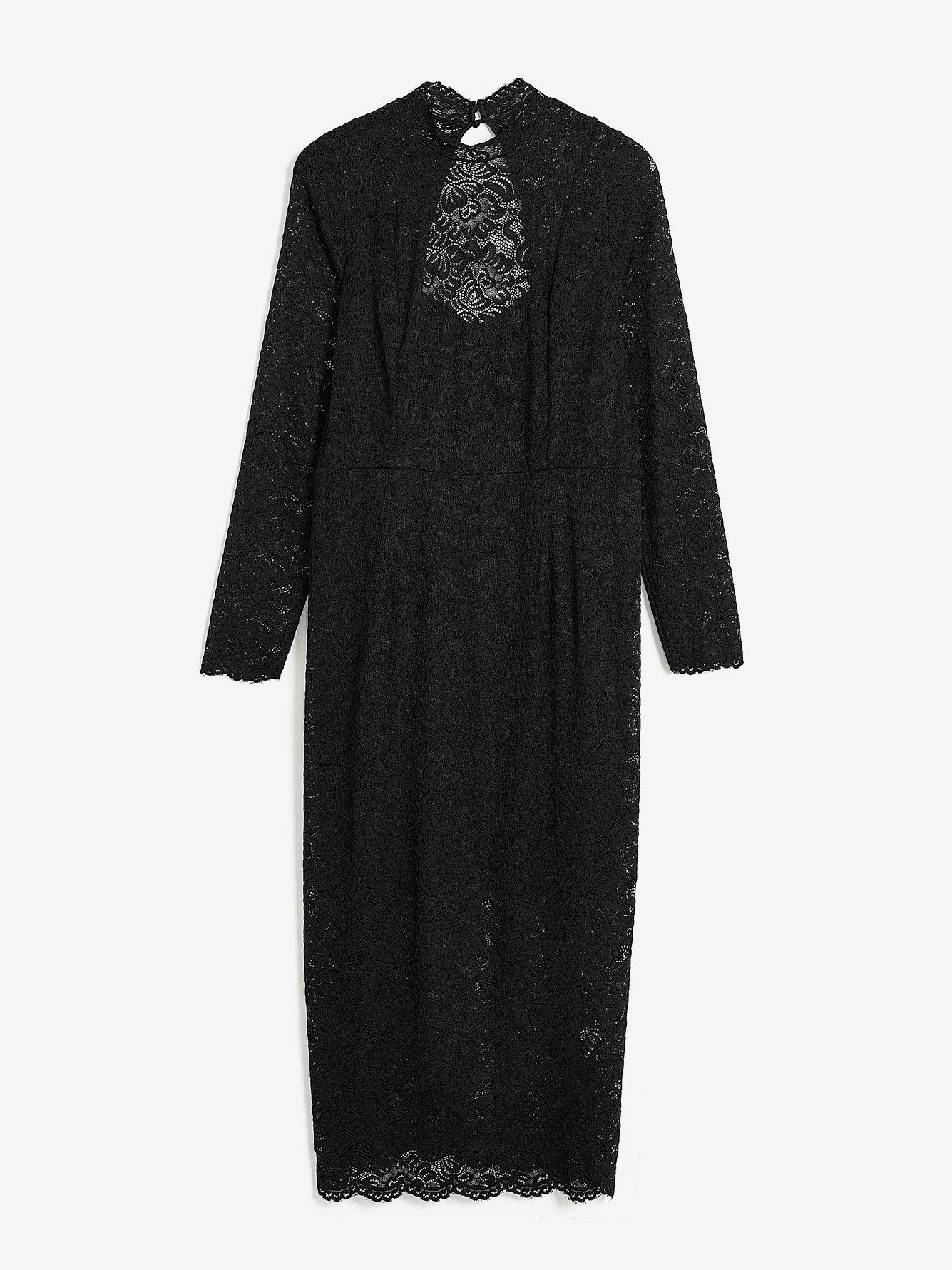 Robe mi-longue ajustée en dentelle noire - Addition Elle