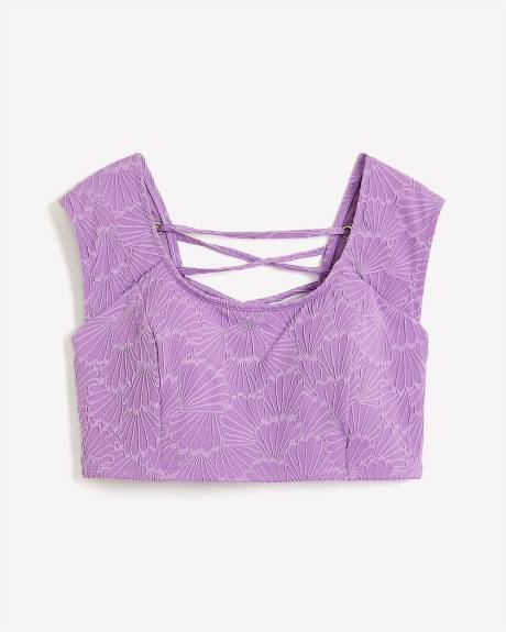 Textured Lavender Longline Bikini Top with Lace-Up Back