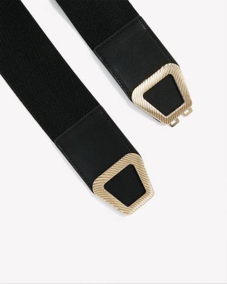 Ceinture élastique noire avec boucle en trapèze dorée