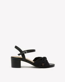 Extra Wide Width, Black Pleated Block-Heel Sandal