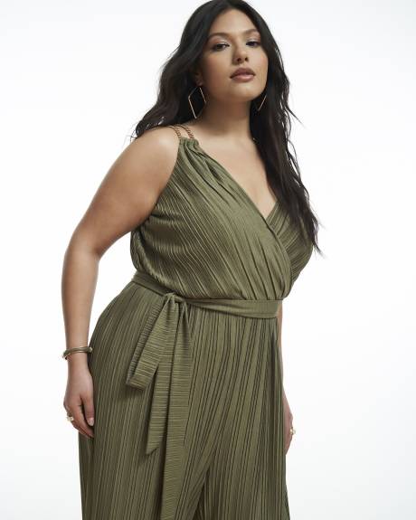 Pleated Sleeveless Wide-Leg Jumpsuit - Addition Elle