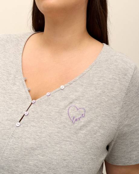 Haut de pyjama gris avec col en V boutonné - ti Voglio
