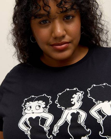 Black Short-Sleeve License Tee with Betty Boop Print