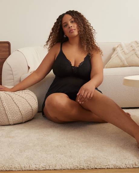 Nuisette noire sexy en dentelle et maille - Déesse Collection