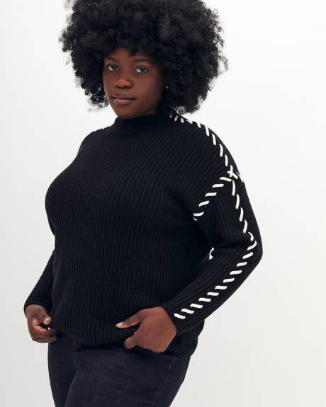 Pull noir à col cheminée avec point de fouet - Addition Elle