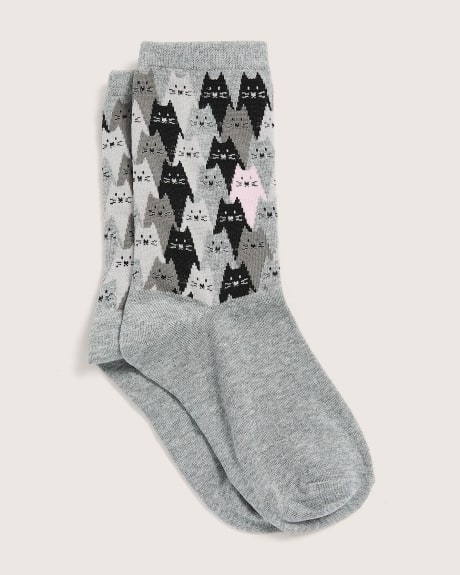 Crew Socks, Multi Cat Print