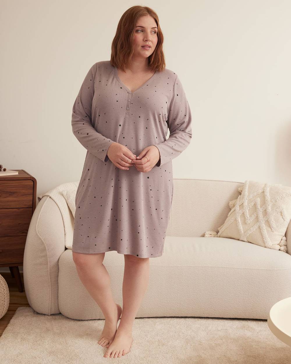 Petite, Waffle Knit Henley Sleepshirt - ti Voglio