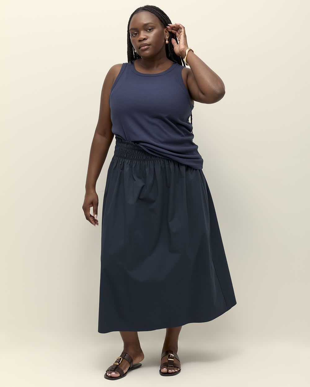 Jupe longue évasée bleue à taille élastique