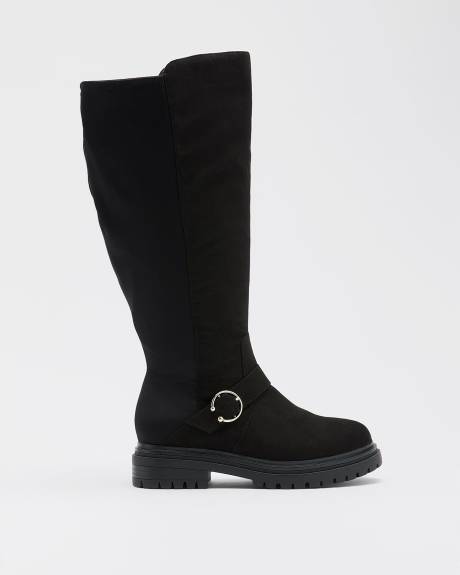 Bottes hautes à semelle crantée et boucle ronde, pied très large