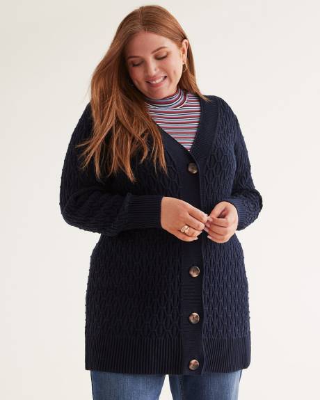 Cardigan boutonné avec mailles de fantaisie