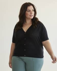 Short Cardigan Cocoon-Shape with 3/4-Sleeve