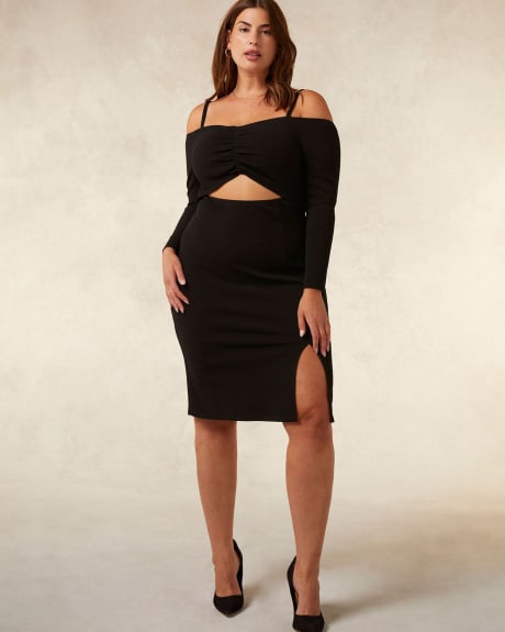 Off-Shoulder Black Knit Dress with Cut Out - Addition Elle