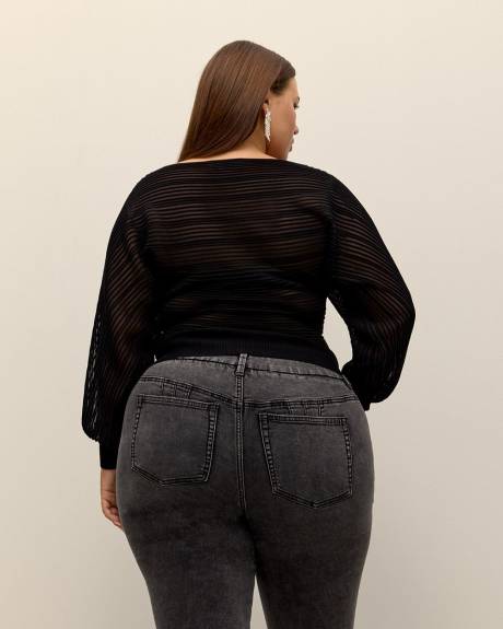 Black Boat-Neck Mesh Sweater - Addition Elle