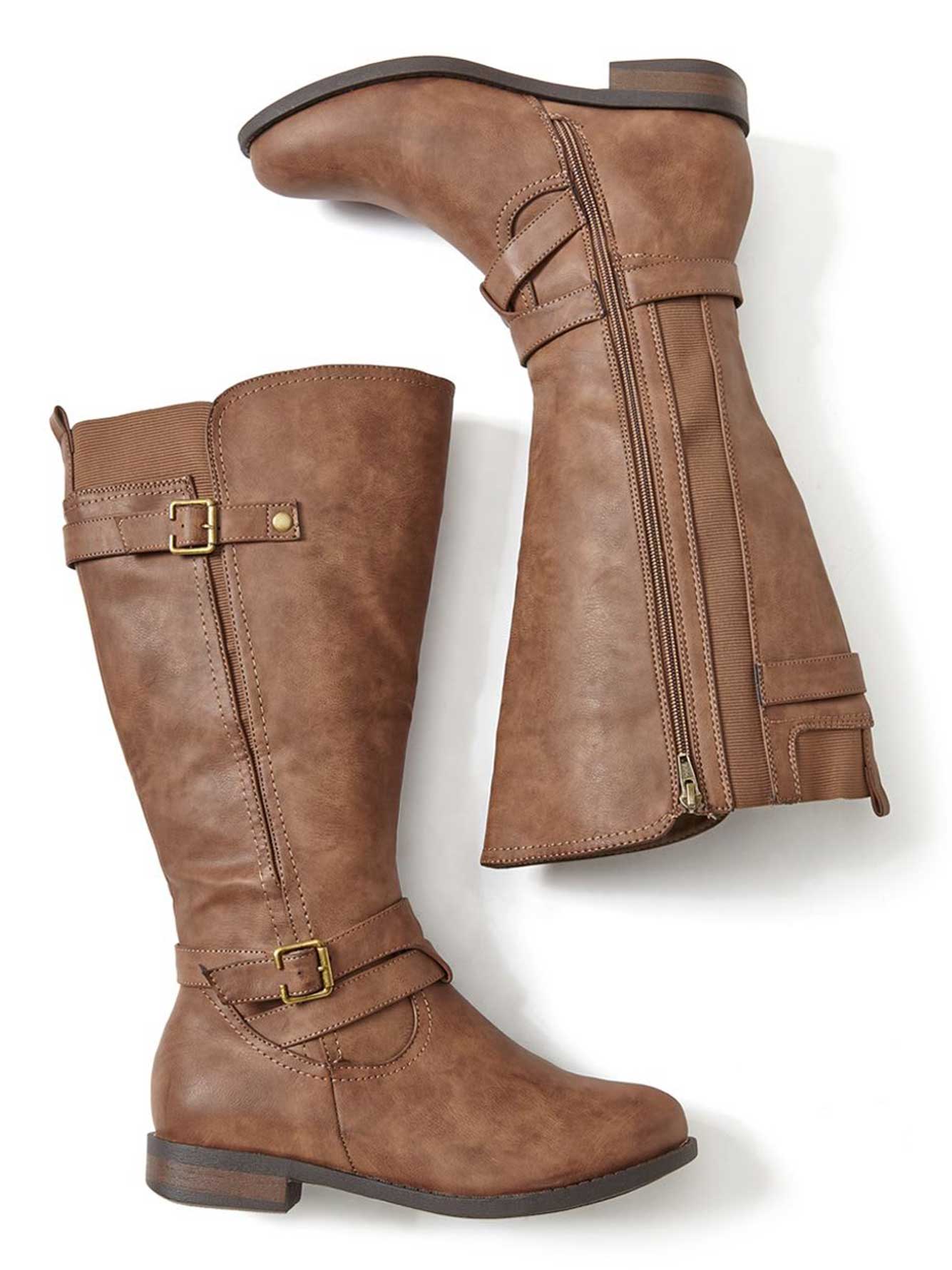 Wide-Width Tall Faux-Leather Boots with Buckle | Penningtons