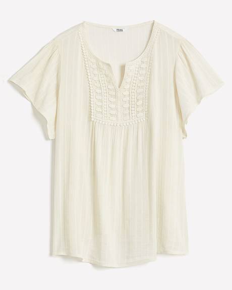 White Flutter Sleeve Crochet Blouse