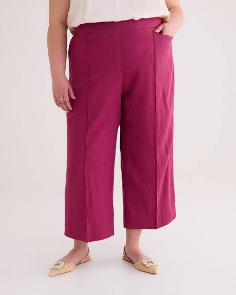 Pantalon court à jambe large en mélange de lin