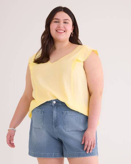 Responsible, V-Neck Blouse with Short Flutter Sleeve