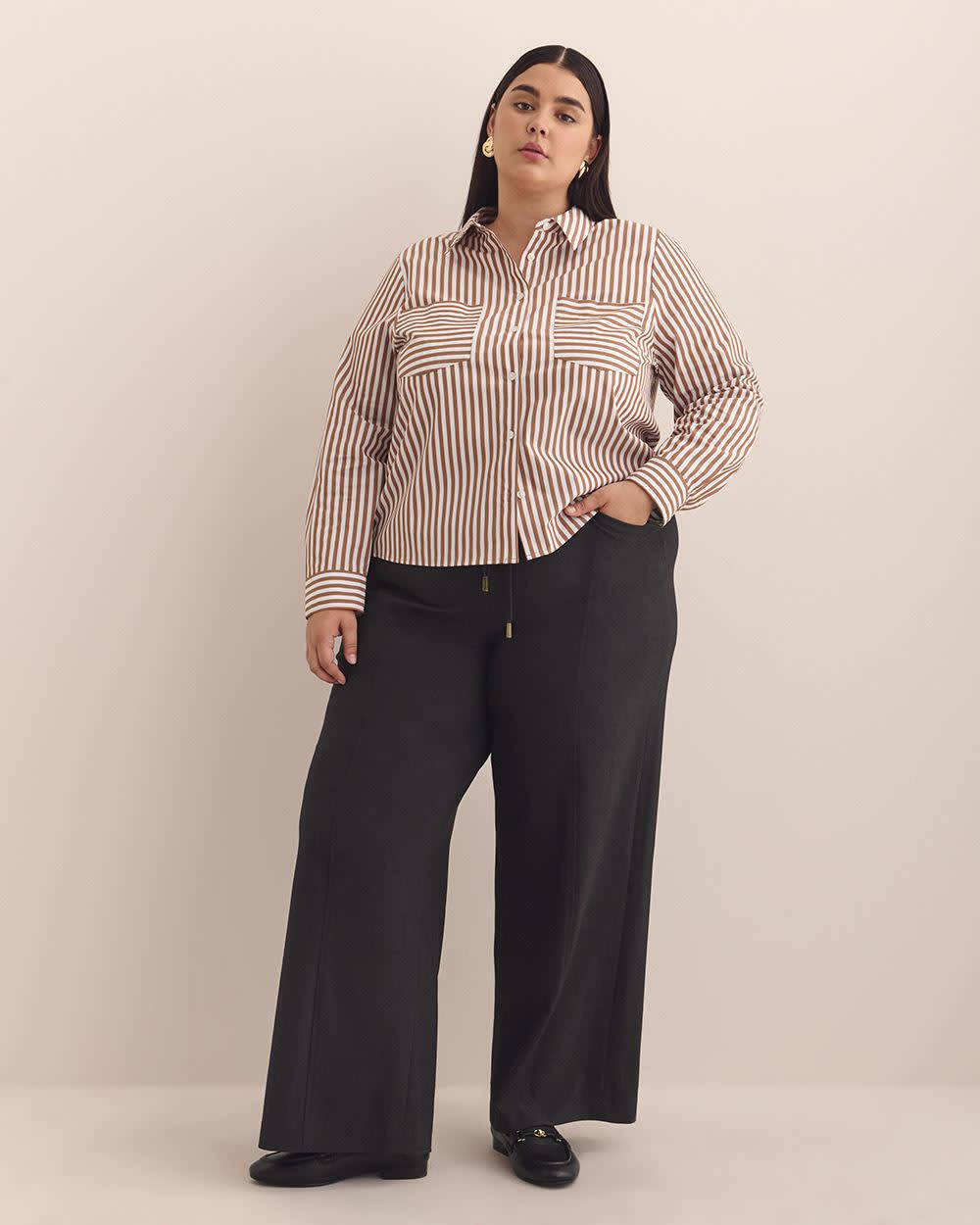 Petite, Grey Pull-On Wide-Leg Pant